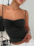 Women's Sexy Pleated Bust Camisole Tank Top 95% Polyester 5% Spandex Blend Slim Fit Short Sleeveless Summer Daily Party Top