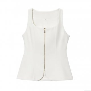 Women's Sexy Slim Fit Sleeveless Vest Top With Front Zipper U-Neck Polyester Street Style Bodycon Tank Top For Party Clubwear Daily Casual White