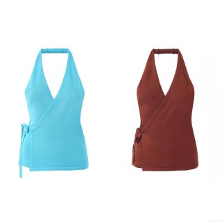 Women's Halter Neck Knitted Tank Top Sexy Backless Tie-Up Wrap Vest Sleeveless Knit Cami Top For Summer Streetwear Party Ladies Tops