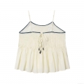 Women's Contrast Trim Smocked Cami Top Spaghetti Strap Back Tie Pleated Loose Casual Sleeveless Summer Autumn Tank Top