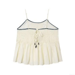 Women's Contrast Trim Smocked Cami Top Spaghetti Strap Back Tie Pleated Loose Casual Sleeveless Summer Autumn Tank Top