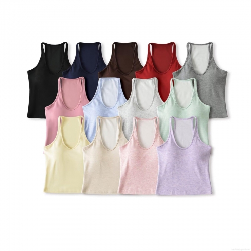 Women's Slim Fit Ribbed Viscose Blend Tank Top With Built-in Chest Pads Solid Color Sleeveless Camisole For Daily Sports Yoga Streetwear Casual Basic Top Women's Slim Fit Ribbed Viscose Blend Tank Top With Built-in Chest Pads Solid Color Sleeveless Camisole For Daily Sports Yoga Streetwear Casual Basic Top