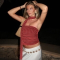 Sexy Polka Dot Ruched Tube Top Halter Neck Crop Top With Matching Neck Scarf Sleeveless Slim Fit Polyester Spandex Backless Party Clubwear Vest For Women