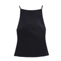 Women Sexy Backless Camisole With Large White Bow Decor Polyester Spaghetti Strap Slim Fit Street Style Tank Top For Women Summer Sleeveless Clothes