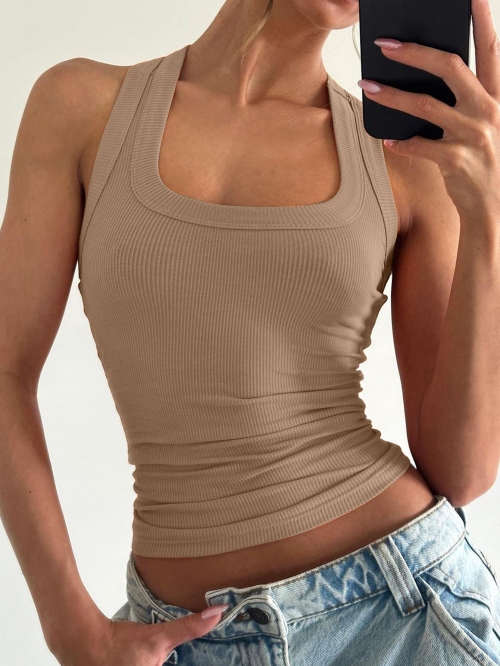 Women's Ribbed Knit Tank Top Sexy U-Neck Slim Fit Racerback Cropped Vest 94% Polyester 6% Spandex Sleeveless Summer Streetwear Top Daily Casual Casual Ribbed Vest Women's Ribbed Knit Tank Top Sexy U-Neck Slim Fit Racerback Cropped Vest 94% Polyester 6% Spandex Sleeveless Summer Streetwear Top Daily Casual Casual Ribbed Vest