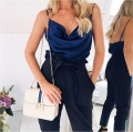 Women's Sexy Satin Cami Top Cowl Neck Spaghetti Strap Sleeveless Tank Top Summer Casual Daily Loose Solid Color Polyester Satin Blouse For Women