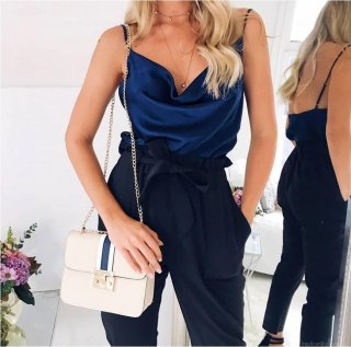 Women's Sexy Satin Cami Top Cowl Neck Spaghetti Strap Sleeveless Tank Top Summer Casual Daily Loose Solid Color Polyester Satin Blouse For Women