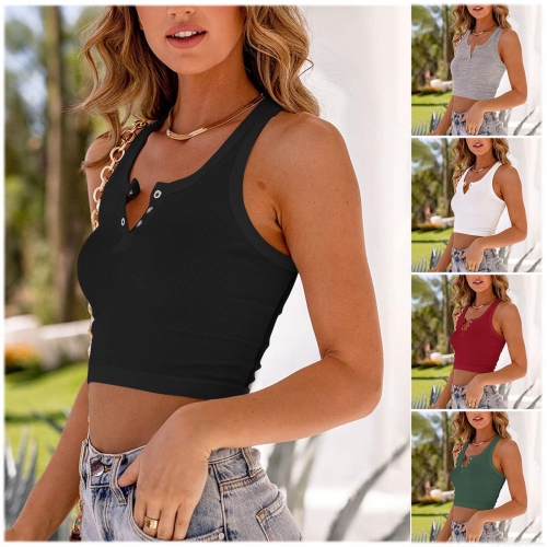 Women's Sexy Ribbed Knit Tank Top Casual Henley Neck Button Down Sleeveless Slim Fit Crop Top Summer Polyester Spandex Solid Color Basic Vest Women's Sexy Ribbed Knit Tank Top Casual Henley Neck Button Down Sleeveless Slim Fit Crop Top Summer Polyester Spandex Solid Color Basic Vest