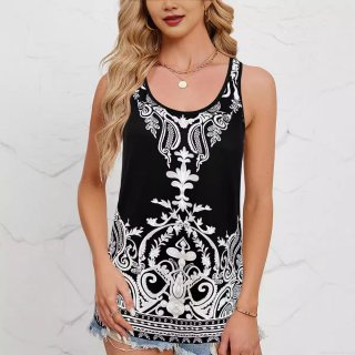 Women's Slim Fit Tank Top Paisley Print Sleeveless Vest 95% Polyester 5% Spandex Summer Bohemian Style Round Neck Top for Casual Party Dating Women Women's Slim Fit Tank Top Paisley Print Sleeveless Vest 95% Polyester 5% Spandex Summer Bohemian Style Round Neck Top for Casual Party Dating Women