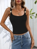 Women's Sexy Ribbed Camisole Slim Fit Tank Top With Decorative Pearl Buttons Sleeveless Ribbed Knit Base Layer Top For Daily Party Streetwear