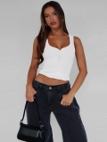 Women's Sexy Ribbed Henley Tank Top Sleeveless Low U-Neck Slim Fit Camisole Y2K Summer Solid Color Top With Decorative Buttons