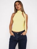 Sexy Halter Neck Ribbed Knit Tank Top Women Elegant Backless Streetwear Slim Fit Sleeveless Vest With Side Streamer Y2K Clubwear Top