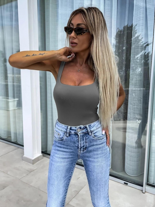 Women's Sexy Square Neck Ribbed Tank Top Slim Fit Sleeveless Cami Top Y2K Streetwear Summer Basic Bodycon Vest For Women Women's Sexy Square Neck Ribbed Tank Top Slim Fit Sleeveless Cami Top Y2K Streetwear Summer Basic Bodycon Vest For Women