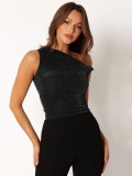 Women's Sexy One Shoulder Tank Top Shiny Polyester Spandex Shimmer Sleeveless Cropped Cami Y2K Party Clubwear Slim Fit Ruched Summer Top For Women