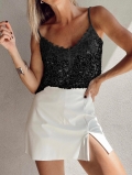 Women's V-Neck Sequin Camisole With Lace Trim Sexy Sparkly Sleeveless Tank Top For Party Clubwear Glitter Cami Top