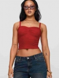 Women's Y2K Ribbed Knit Cami Top Sexy Slim Fit Ruched Square Neck Crop Tank Top Trendy Sleeveless Solid Color Streetwear Summer Casual Outwear for Ladies