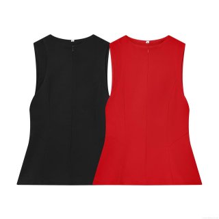 Women's Sleeveless Tank Top Elegant Round Neck Slim Fit Vest With Back Zipper Polyester Spandex Solid Color Casual Commute Fashion Tops