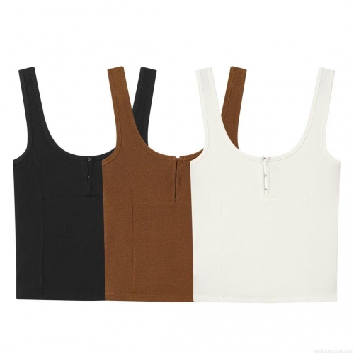 Women's Sexy Ribbed Knit Tank Top With Metal Hooks U-Neck Slim Fit Sleeveless Camisole For Daily Dating Summer Solid Color Cotton Blend Crop Top Women's Sexy Ribbed Knit Tank Top With Metal Hooks U-Neck Slim Fit Sleeveless Camisole For Daily Dating Summer Solid Color Cotton Blend Crop Top