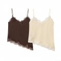 Women's Sexy Satin Lace Patchwork V-Neck Cami Top Elegant Solid Color Sleeveless Asymmetric Hem Tank Top For Party Club Dating Lady