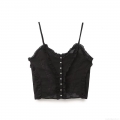 Women's Sexy Floral Embroidery Cotton Blend Camisole Top With Ruffle Trim Single Breasted Adjustable Straps Summer Sleeveless Slim Fit Top For Women