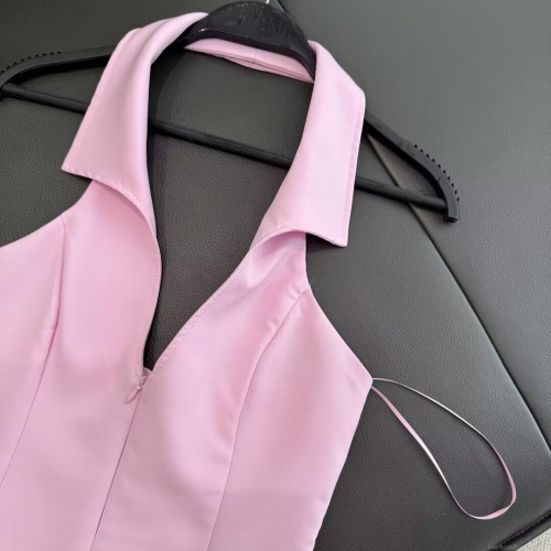 Women's Sexy Halter Neck Shirt Collar Tank Top Backless Slim Fit Deep V Neck Front Zipper Sleeveless Cami Top Solid Color Sweet Spicy Style Summer Clubwear Streetwear