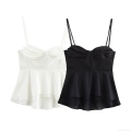 Women's Sexy Peplum Camisole Tank Top Spaghetti Straps Ruched Bust Double Layer Ruffle Hem Polyester Spandex Blend Summer Casual Dating Party Top