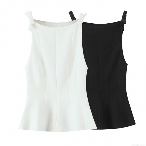 Women's Elegant Bow Strap Peplum Sleeveless Top Fashion Solid Color Polyester Spandex Slim Fit Waist Defining Tank Top For Casual Dating Party Office Women's Elegant Bow Strap Peplum Sleeveless Top Fashion Solid Color Polyester Spandex Slim Fit Waist Defining Tank Top For Casual Dating Party Office