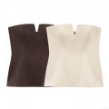 Women Sexy Strapless Tube Top V-Neck Notch Side Zipper Slim Fit Polyester Spandex Crop Top For Party Club Date Summer Casual Solid Color Elegant Minimalist Bandeau