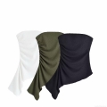 Women Sexy Strapless Tube Top Asymmetric Pleated Drape Slim Fit Polyester Spandex Crinkled Texture Top For Party Summer Night Out