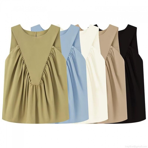 Women's Summer Sleeveless Tank Top Fashion Minimalist Solid Color Front V-Shaped Pleated Ruched Design Round Neck Back Button Casual Daily Vacation Polyester Spandex Blend Top Women's Summer Sleeveless Tank Top Fashion Minimalist Solid Color Front V-Shaped Pleated Ruched Design Round Neck Back Button Casual Daily Vacation Polyester Spandex Blend Top