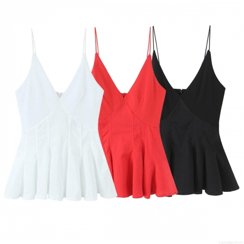 Women Sexy Poplin Peplum Camisole Top Deep V Neck Backless Spaghetti Strap Ruffle Hem Tank Top For Summer Party Club Dating Ladies Fashion Women Sexy Poplin Peplum Camisole Top Deep V Neck Backless Spaghetti Strap Ruffle Hem Tank Top For Summer Party Club Dating Ladies Fashion