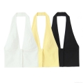 Women's Sexy Halter Neck Backless Tank Top Summer Slim Fit Sleeveless V-Neck Polyester Spandex Short Crop Top For Party Daily Wear Clothing
