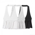 Women's Sexy Halter Neck Backless Peplum Top Polyester Spandex Ruched Ruffle Sleeveless Slim Fit Elegant Tank Top For Party Vacation Summer