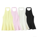 Women's Sexy Halter Neck Peplum Top Summer Sleeveless Polyester Spandex Solid Color Party Night Club Date Backless Fitted Blouse Camisole