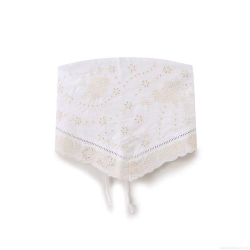 Women's Sexy Strapless Bustier Top 100% Polyester Embroidery Hollow Out Lace Up White Crop Top For Summer Party Chic Spicy Girl Style