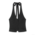 Women's Vintage Polka Dot Halter Vest Top Sexy Slim Fit Button Down Backless Sleeveless Blouse For Summer Party Daily Wear Polyester Spandex