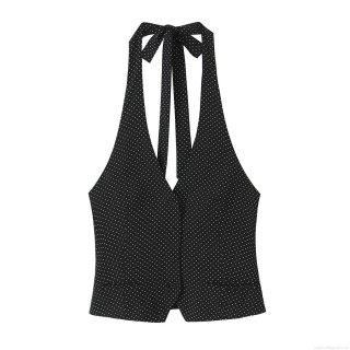 Women's Vintage Polka Dot Halter Vest Top Sexy Slim Fit Button Down Backless Sleeveless Blouse For Summer Party Daily Wear Polyester Spandex