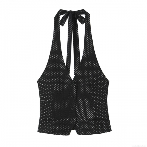 Women's Vintage Polka Dot Halter Vest Top Sexy Slim Fit Button Down Backless Sleeveless Blouse For Summer Party Daily Wear Polyester Spandex