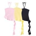Women's Sexy Halter Neck Asymmetric Ruffle Textured Top Polyester Spandex Layered Decorative Slim Fit Camisole Vest For Party Dating Lady