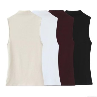 Women's Sleeveless Mock Neck Top Slim Fit Knit Tank Vest Basic Solid Color Summer Casual Blouse For Ladies Lightweight Elastic Ribbed Undershirt Women's Sleeveless Mock Neck Top Slim Fit Knit Tank Vest Basic Solid Color Summer Casual Blouse For Ladies Lightweight Elastic Ribbed Undershirt