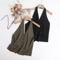 Women's Sexy Halter Neck Knit Vest V-Neck Button Down Ribbed Sleeveless Top Solid Color Viscose Nylon Blend Camisole For Summer Casual Party Dating Daily Wear
