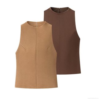 Women's Slim Fit Faux Suede Tank Top Vest Solid Color Round Neck Sleeveless Shirt With Back Invisible Zipper For Daily Party Streetwear Women's Slim Fit Faux Suede Tank Top Vest Solid Color Round Neck Sleeveless Shirt With Back Invisible Zipper For Daily Party Streetwear