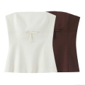 Women's Sexy Strapless Tube Top Polyester Spandex Front Bow Slim Fit Cropped Bandeau Top For Daily Party Streetwear Socialite Style