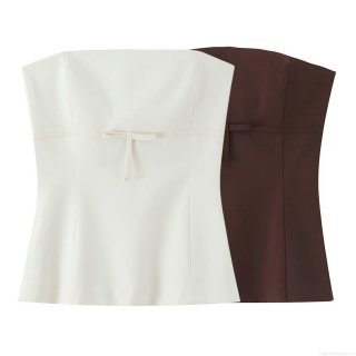 Women's Sexy Strapless Tube Top Polyester Spandex Front Bow Slim Fit Cropped Bandeau Top For Daily Party Streetwear Socialite Style Women's Sexy Strapless Tube Top Polyester Spandex Front Bow Slim Fit Cropped Bandeau Top For Daily Party Streetwear Socialite Style