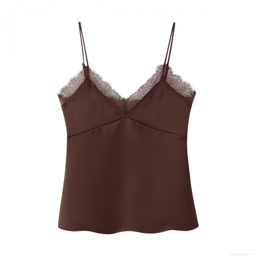 Women's Lace Trim Satin Cami Top Sexy V-Neck Spaghetti Strap Silk-Like Sleeveless Tank Top Elegant Chic Slim Fit Camisole Women's Lace Trim Satin Cami Top Sexy V-Neck Spaghetti Strap Silk-Like Sleeveless Tank Top Elegant Chic Slim Fit Camisole