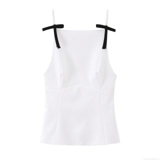Women's Sexy Hot Girl Style Camisole Top White With Black Bow Ribbons Slim Fit Polyester Spandex Square Neck Back Zipper Tank Top For Party Dating Summer Wear