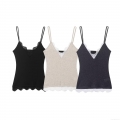 Women Sexy Lace Patchwork Knit Camisole Top V Neck Slim Fit Spaghetti Strap Tank Top For Daily Dating Women Sexy Summer Clothes