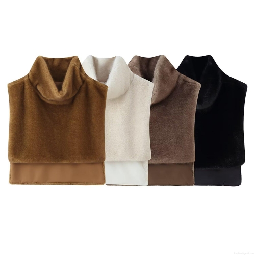 Women's Elegant Faux Fur Sleeveless Vest High Neck Thermal Bib Collar Solid Color Polyester Winter Warm Cape For Women Casual Soft Commuting Accessory Women's Elegant Faux Fur Sleeveless Vest High Neck Thermal Bib Collar Solid Color Polyester Winter Warm Cape For Women Casual Soft Commuting Accessory