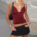 Polyester Spandex Satin Corset Top Women V Neck Boning Slim Fit Lace Up Back Camisole For New Year Party Nightclub Y2K Vintage Style Bustier