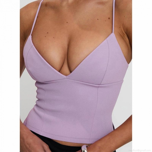 Women Sexy Camisole Cami Top Polyester Spandex Slim Fit Deep V-Neck Side Split Sleeveless Backless Summer Party Clubwear Solid Color Sexy Hot Girl Style Crop Top